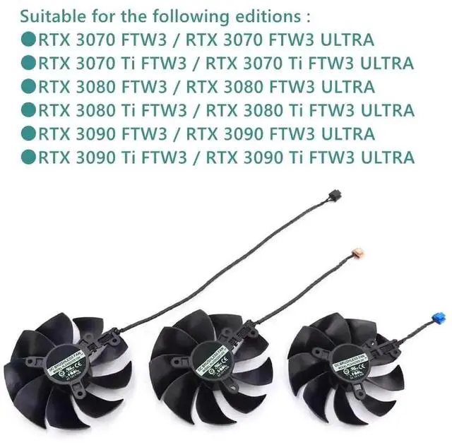 Alt view image 7 of 7 - WRIARICH 87MM PLD09220S12H GPU Cooling Fan, 4-Pin PWM Replacement for EVGA GeForce RTX 3070 3080 Ti 3090 FTW3 Ultra Gaming