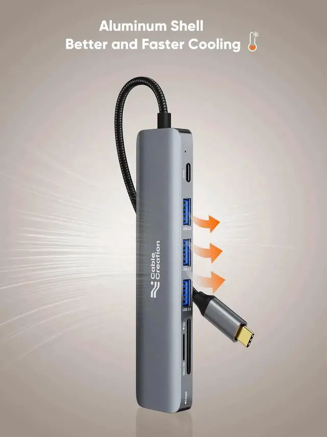 Alt view image 3 of 7 - WRIARICH 7-in-1 USB C Multiport Hub Adapter, 4K@30Hz HDMI Output, 100W PD Charging, 3×5Gbps USB 3.0, SD TF Card Reader, Portable USB C Dock for USB-C Laptops & Tablets