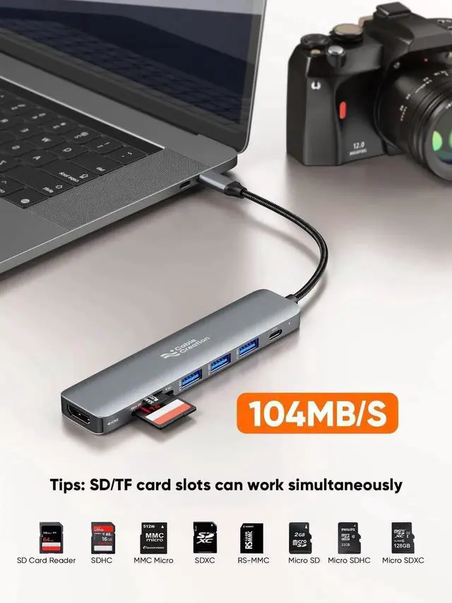 Alt view image 5 of 7 - WRIARICH 7-in-1 USB C Multiport Hub Adapter, 4K@30Hz HDMI Output, 100W PD Charging, 3×5Gbps USB 3.0, SD TF Card Reader, Portable USB C Dock for USB-C Laptops & Tablets
