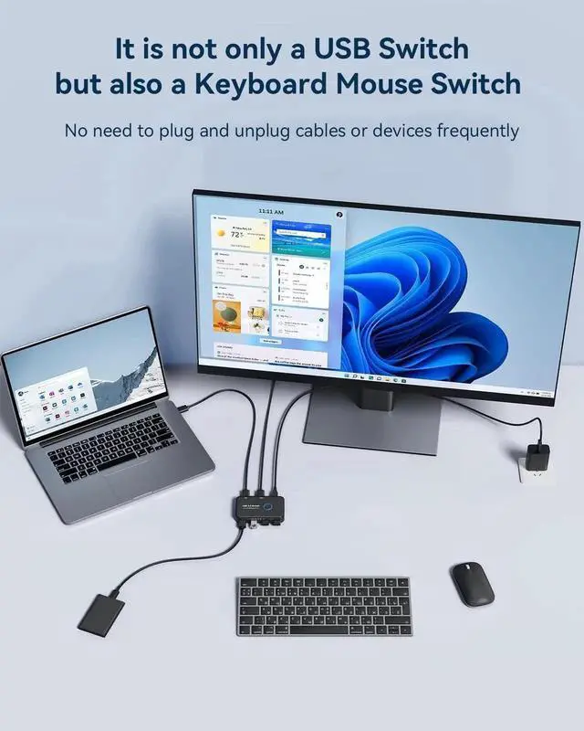 Alt view image 7 of 7 - WRIARICH 2 Port USB 3.0 Switch Selector, 2 PCs Share 4 USB Devices KVM Switcher for Keyboard Mouse Printer Scanner, Comes with 2 USB Cables & 1 Micro USB Power Cable