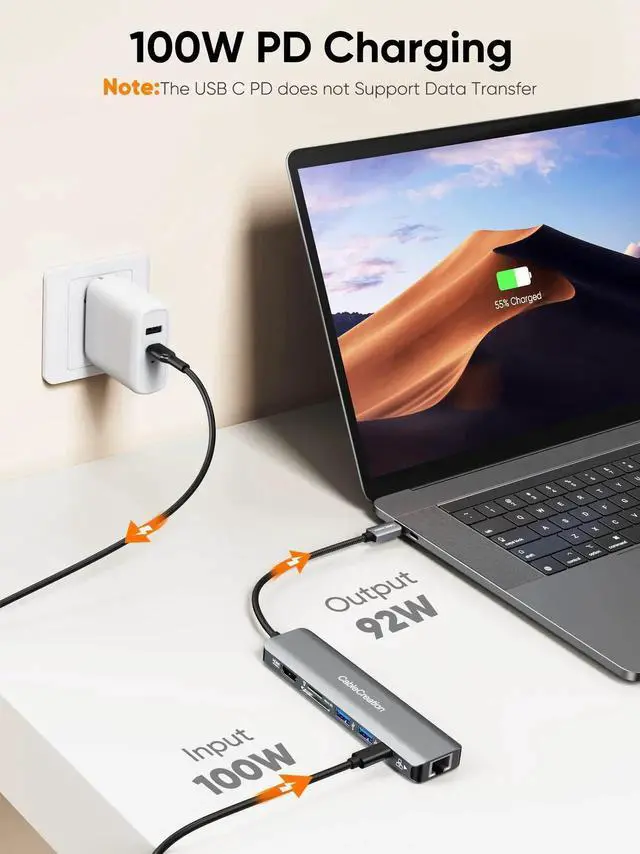 Alt view image 6 of 7 - CableCreation 7-in-1 USB-C Multiport Hub, 4K@60Hz HDMI, 1Gbps Gigabit Ethernet, Dual USB 3.0, 100W PD Charging, SD TF Card Reader, Compatible with Steam Deck, MacBook Pro/Air, iPad Pro, USB-C Laptops