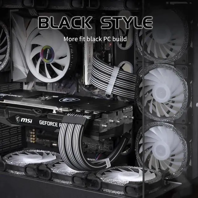Alt view image 3 of 7 - WRIARICH 24Pin ARGB PSU Extension Cable, 5V 3Pin Addressable RGB Motherboard Power Cord, Black Style for Black Themed PC Case Modding