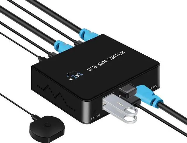 Main image of WRIARICH 2 Port HDMI KVM Switch 4K@60Hz, 2 PCs Share 1 Monitor & 4 USB 2.0 Devices, USB Switcher for Keyboard Mouse Printer, Support Front Button & External Desktop Controller