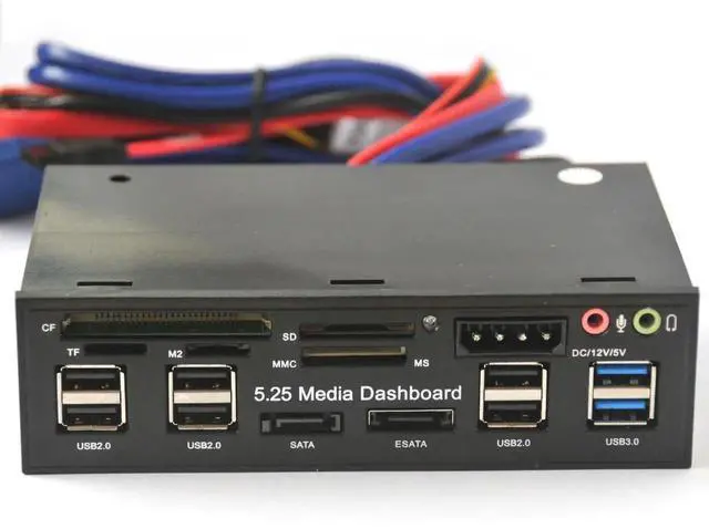 Alt view image 3 of 6 - WRIARICH 5.25 Inch Multi-Function Front Panel Media Dashboard, USB 3.0 Hub + Card Reader + SATA/eSATA Port + Audio Jack, Fits Standard CD-ROM Optical Drive Bay