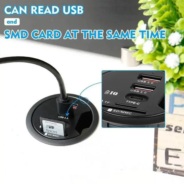 Alt view image 2 of 6 - WRIARICH 60MM 2.36 Inch Desk Grommet USB 3.0 Hub, Desktop Hole Fit Multiport Hub with 2 USB-A 3.0 + 1 USB-C Port, SD TF Card Reader, Support Data Sync & Charging for Office Desktop