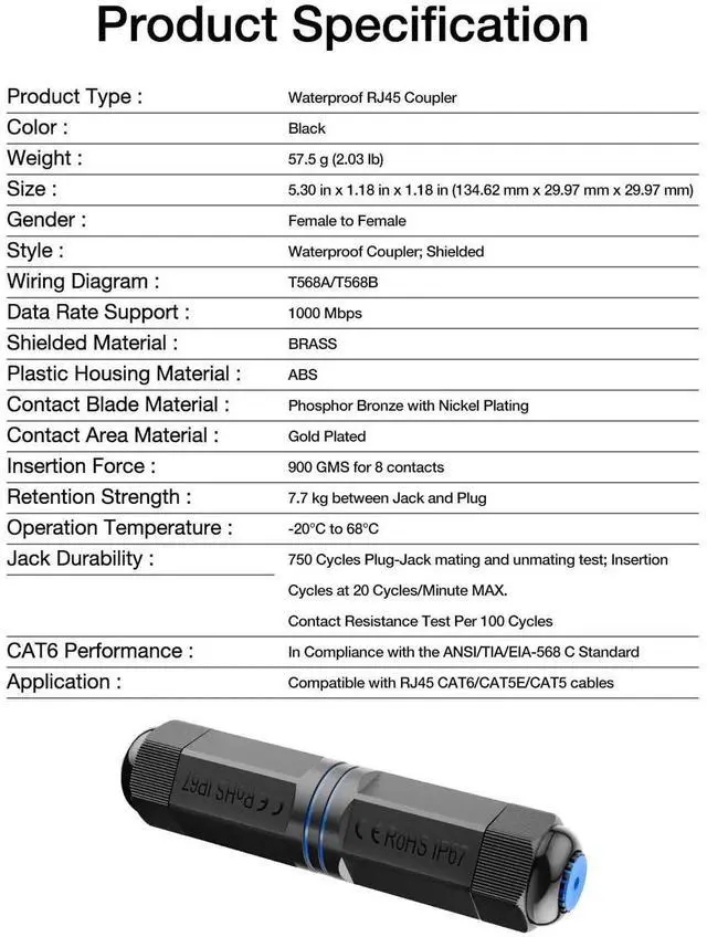 Alt view image 4 of 6 - WRIARICH 5 Pack IP68 Waterproof Shielded RJ45 Female to Female Coupler, 1000Mbps Gigabit PoE LAN Cable Extender Connector Compatible with Cat5/Cat5e/Cat6 Ethernet Cables for Outdoor Use