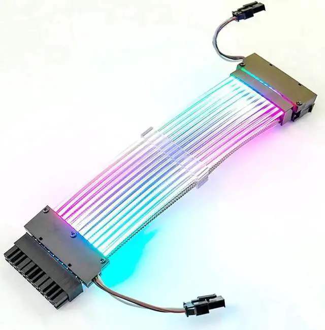 Main image of WRIARICH 24Pin Dual-Head ARGB Luminous PSU Extension Cable, 18AWG (41×0.16mm Tinned Wire) Synchronized RGB Harness for Motherboard & GPU