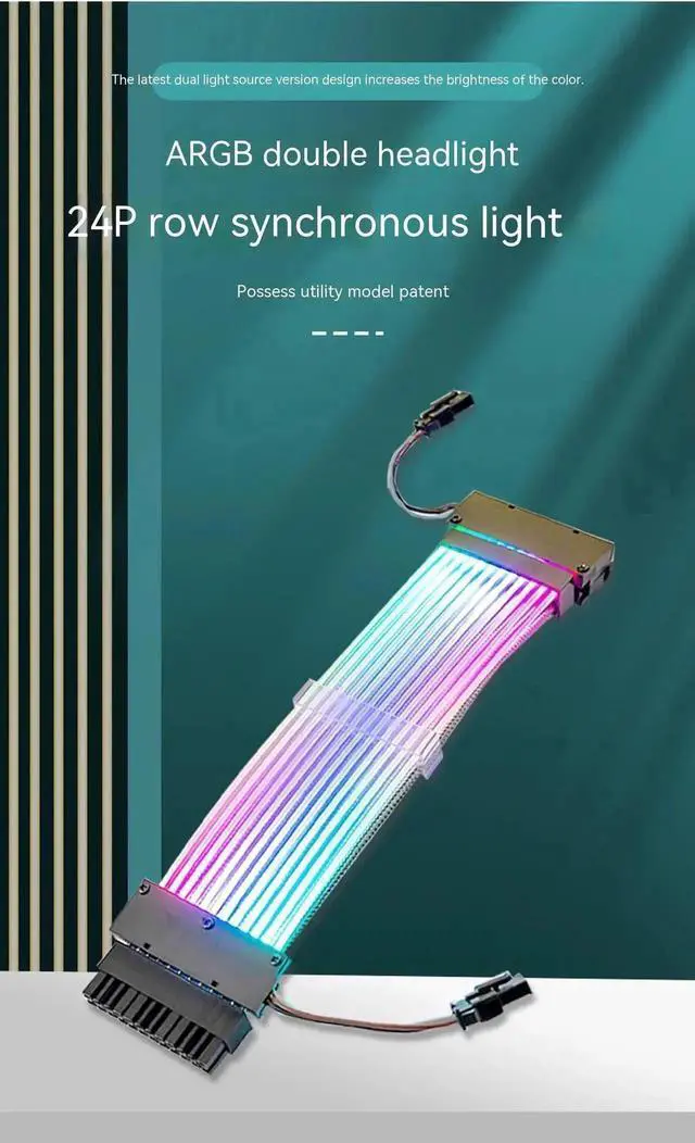 Alt view image 2 of 6 - WRIARICH 24Pin Dual-Head ARGB Luminous PSU Extension Cable, 18AWG (41×0.16mm Tinned Wire) Synchronized RGB Harness for Motherboard & GPU