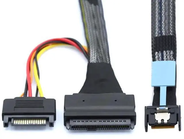 Main image of WRIARICH 50cm MCIO 4X Mini Cool Edge IO to U.2 SFF-8639 NVMe PCIe Cable, Motherboard High-Speed SSD Connection Cord