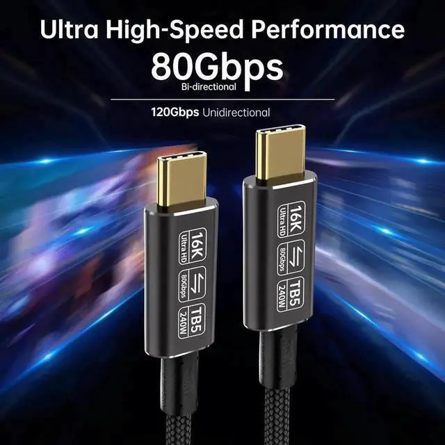 Alt view image 3 of 6 - WRIARICH 6.6FT USB5 USB-C to USB-C Cable, 80Gbps Data Transfer, Dual 8K Video, 240W PD Charging, Compatible with Thunderbolt 5/4/3 for Laptops, Desktops, Game Consoles & Smartphones