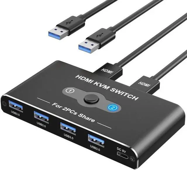 Main image of WRIARICH 2 Port HDMI KVM Switch 4K@60Hz, 2 Computers Share 1 Monitor & 4 USB 3.0 Peripherals (Keyboard, Mouse, Printer, Scanner)