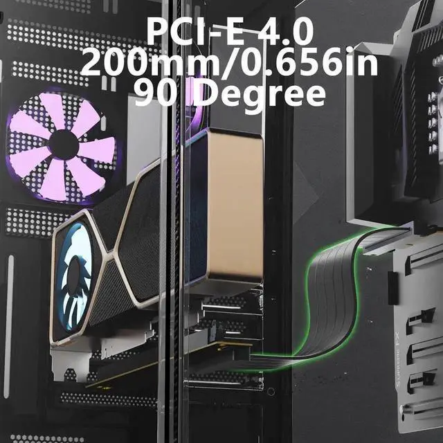 Alt view image 2 of 7 - WRIARICH 200mm PCIe 4.0 x16 90-Degree GPU Riser Cable, EMI Shielded Flexible PCI Express 4.0 Extender Cord with 30AWG Wires & TPE Sleeves, Backward Compatible PCIe 3.0/2.0