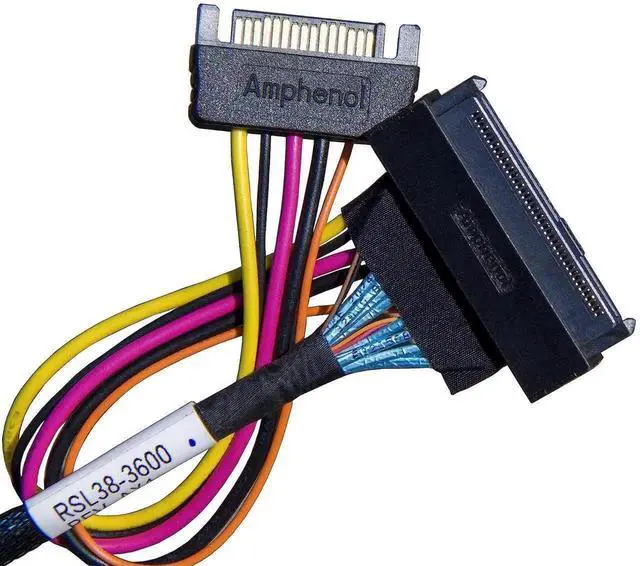 Alt view image 4 of 5 - WRIARICH SFF-8087 38Pin Mini SAS to 4 SATA SSD Breakout Cable with Power Supply, 100CM Internal Hard Drive Multi-Drop Wire