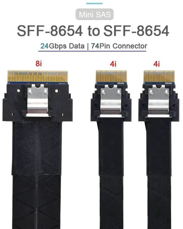 Alt view image 2 of 7 - WRIARICH 50cm PCIe 4.0 Ultraport Slimline SAS Fanout Cable, SFF-8654 8i 74Pin Host to Dual SFF-8654 4i 38Pin Target Server Storage Cable