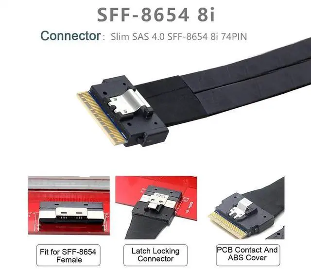 Alt view image 7 of 7 - WRIARICH 50cm PCIe 4.0 Ultraport Slimline SAS Fanout Cable, SFF-8654 8i 74Pin Host to Dual SFF-8654 4i 38Pin Target Server Storage Cable