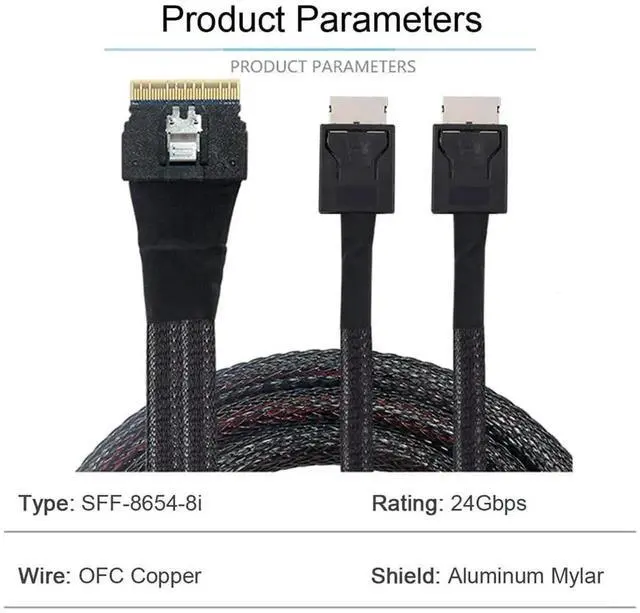 Alt view image 3 of 7 - WRIARICH 50cm PCIe 4.0 Slimline SAS Fanout Cable, SFF-8654 8i 74Pin Ultraport Slim SAS Host to Dual SFF-8611 OCuLink Storage Interconnect Cable for High Density OCP Server NVMe Expansion