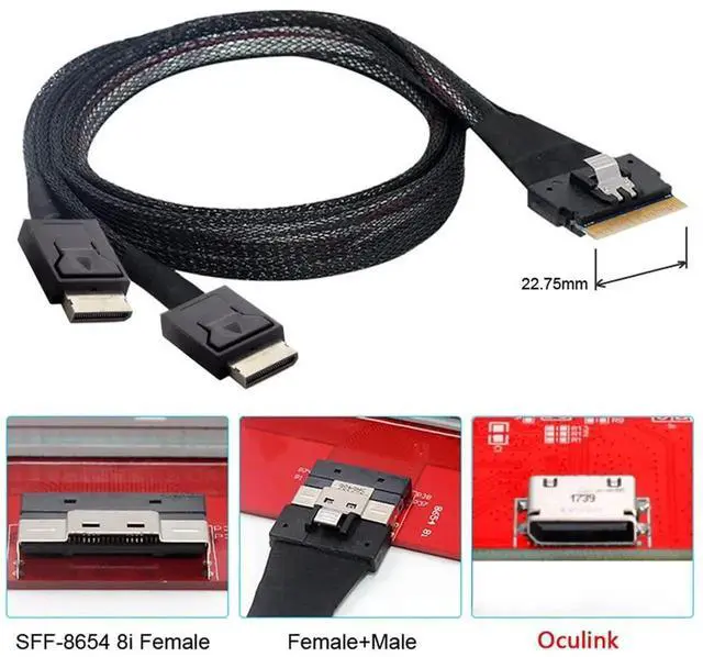 Alt view image 6 of 7 - WRIARICH 50cm PCIe 4.0 Slimline SAS Fanout Cable, SFF-8654 8i 74Pin Ultraport Slim SAS Host to Dual SFF-8611 OCuLink Storage Interconnect Cable for High Density OCP Server NVMe Expansion