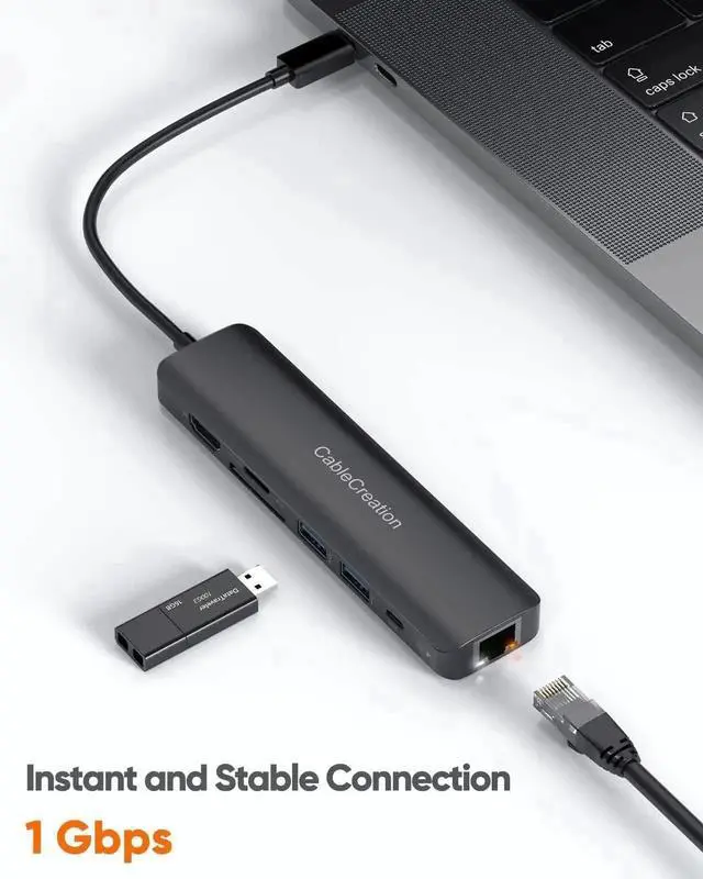 Alt view image 4 of 7 - WRIARICH 7 in 1 USB C Multiport Hub with Gigabit Ethernet, 4K@60Hz HDMI, 100W PD Charging, Dual USB3.0, SD TF Card Reader for MacBook M1/M2, iPad Pro, Dell XPS, HP Laptops