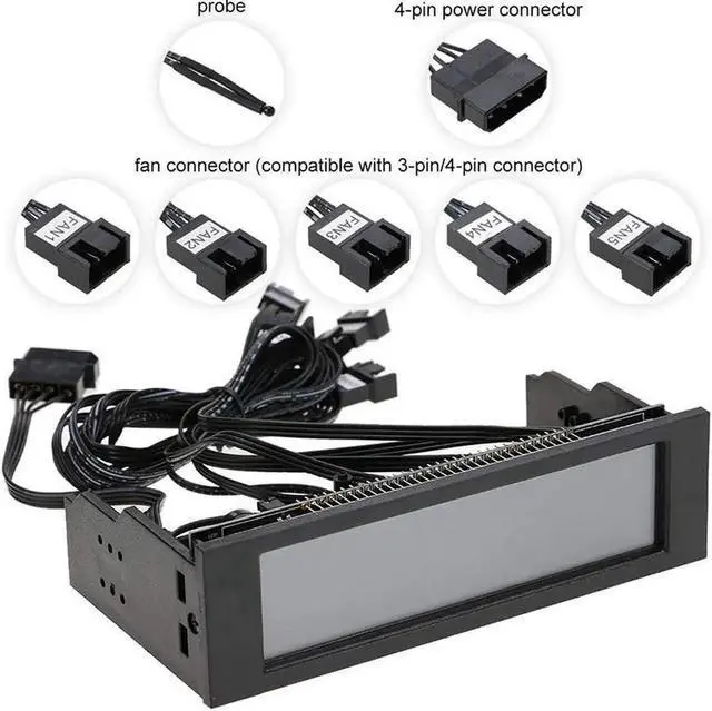 Alt view image 5 of 5 - WRIARICH 5.25 Inch Touchscreen LCD 5-Channel PC Fan Speed Controller, Desktop Front Panel Cooling Regulator with Temp Monitor, RPM Display, Adjustable Fan Speed & Fan Failure Alarm Function