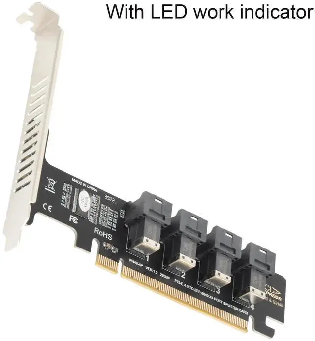 Alt view image 6 of 7 - WRIARICH PCIe 4.0 x16 to 4-Port U.2 NVMe Expansion Split Card, SFF-8643 SFF-8639 U.2 Adapter Card with Independent LED Activity Indicators for Desktop PC & Server