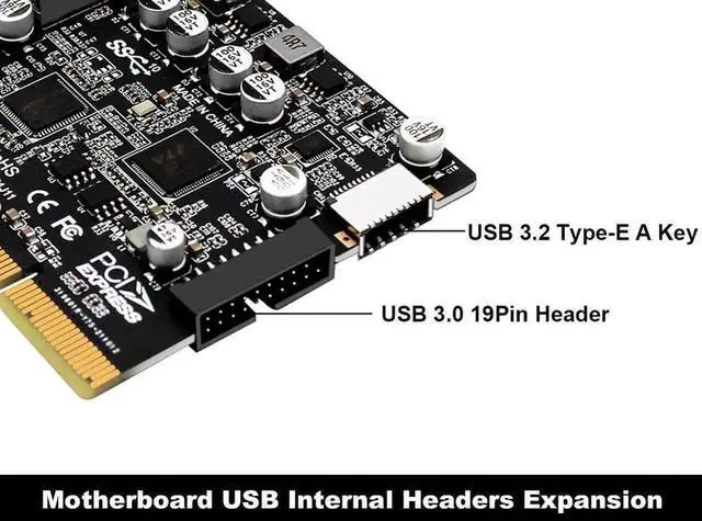 Alt view image 3 of 6 - WRIARICH PCIe 3.0 x4 USB 3.2 Gen2 10Gbps Expansion Card, External USB-C + USB-A Ports, Internal Type-E A Key & USB3.0 20Pin Header for PC Front Panel, Full & Low Profile Brackets Included