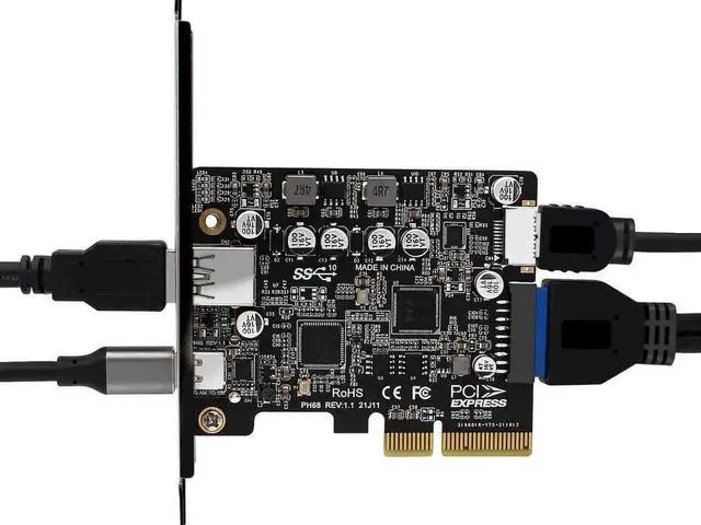 Alt view image 4 of 6 - WRIARICH PCIe 3.0 x4 USB 3.2 Gen2 10Gbps Expansion Card, External USB-C + USB-A Ports, Internal Type-E A Key & USB3.0 20Pin Header for PC Front Panel, Full & Low Profile Brackets Included