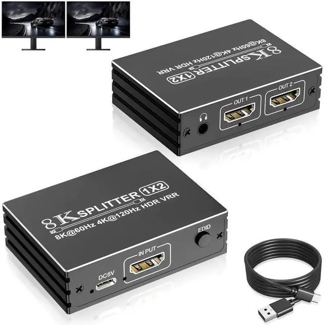 Main image of WRIARICH 8K HDMI 2.1 Splitter 1 in 2 Out, 48Gbps 1×2 UHD Mirror Duplicator with Adjustable EDID, Support 8K@60Hz 4K@120Hz HDR VRR for PS5 PS4 Xbox HDTV Dual Monitors