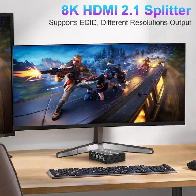 Alt view image 7 of 7 - WRIARICH 8K HDMI 2.1 Splitter 1 in 2 Out, 48Gbps 1×2 UHD Mirror Duplicator with Adjustable EDID, Support 8K@60Hz 4K@120Hz HDR VRR for PS5 PS4 Xbox HDTV Dual Monitors