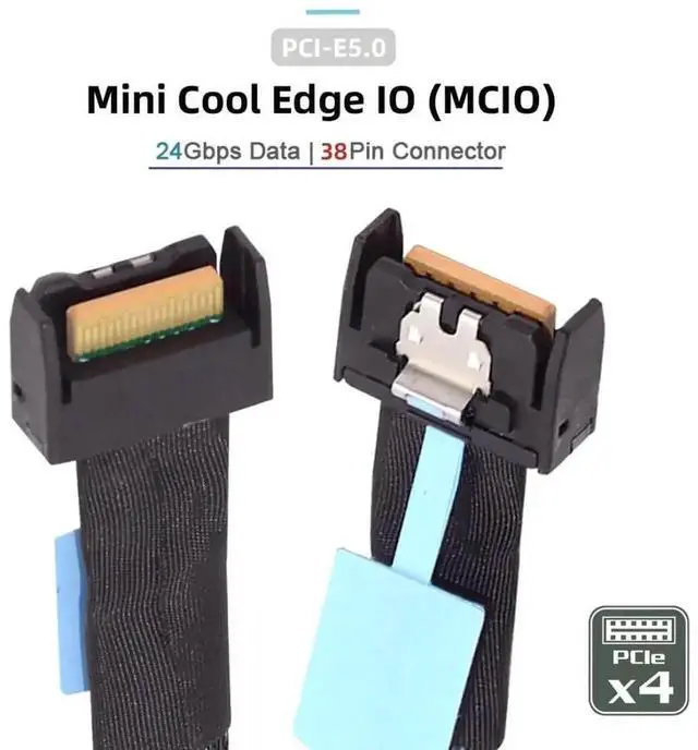 Alt view image 2 of 7 - WRIARICH FX-803 0.5M PCIe 5.0 MCIO 4X Extender Cable, Mini Cool Edge IO SFF-TA-1016 38Pin Male to Male Twinax Server Storage Cord