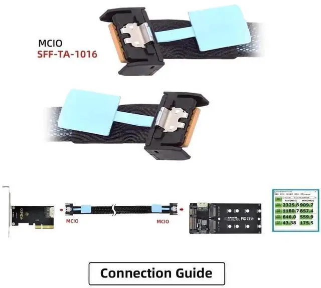 Alt view image 4 of 7 - WRIARICH FX-803 0.5M PCIe 5.0 MCIO 4X Extender Cable, Mini Cool Edge IO SFF-TA-1016 38Pin Male to Male Twinax Server Storage Cord