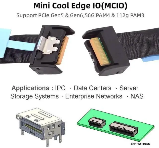 Alt view image 6 of 7 - WRIARICH FX-803 0.5M PCIe 5.0 MCIO 4X Extender Cable, Mini Cool Edge IO SFF-TA-1016 38Pin Male to Male Twinax Server Storage Cord