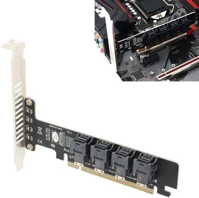 Alt view image 2 of 6 - WRIARICH PCIe x16 to 4-Port U.2 NVMe Expansion Card, PCIe 4.0 SFF-8643 Splitter Adapter Compatible with SFF-8639 U.2 SSD, Individual LED Activity Indicators for Server & Workstation