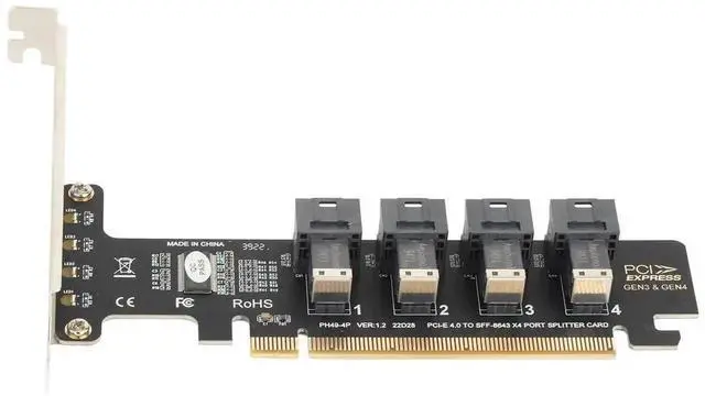 Main image of WRIARICH PCIe x16 to 4-Port U.2 NVMe Expansion Card, PCIe 4.0 SFF-8643 Splitter Adapter Compatible with SFF-8639 U.2 SSD, Individual LED Activity Indicators for Server & Workstation