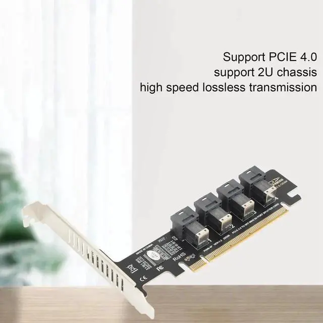 Alt view image 3 of 6 - WRIARICH PCIe x16 to 4-Port U.2 NVMe Expansion Card, PCIe 4.0 SFF-8643 Splitter Adapter Compatible with SFF-8639 U.2 SSD, Individual LED Activity Indicators for Server & Workstation