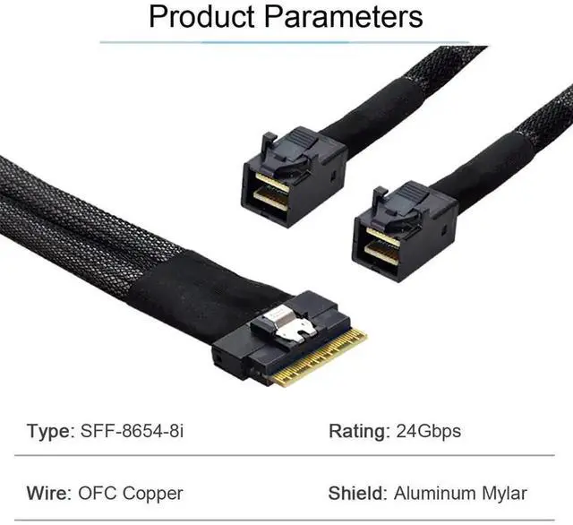 Alt view image 4 of 7 - WRIARICH 50cm PCIe 4.0 SFF-8654 8i 74Pin to Dual SFF-8643 4i Mini SAS HD Fanout Cable, MCIO Slimline SAS Internal Breakout Cable for Server RAID & NVMe Backplane