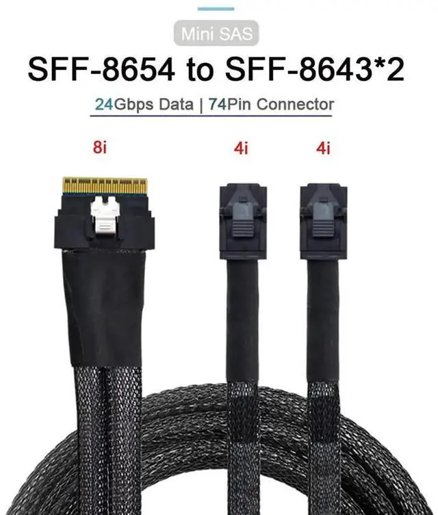 Alt view image 5 of 7 - WRIARICH 50cm PCIe 4.0 SFF-8654 8i 74Pin to Dual SFF-8643 4i Mini SAS HD Fanout Cable, MCIO Slimline SAS Internal Breakout Cable for Server RAID & NVMe Backplane