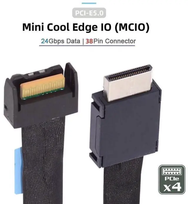 Alt view image 2 of 7 - WRIARICH 0.5M PCIe 5.0 Conversion Cable, OCuLink SFF-8611 4i Male to MCIO SFF-TA-1016 SFF-8654 4i 38Pin Male Mini Cool Edge IO Server PCIe Storage Extension Cable