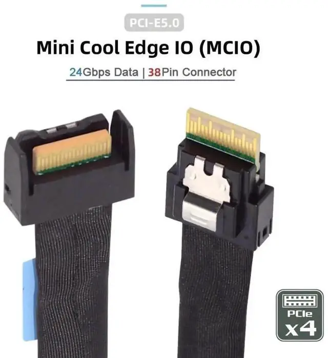 Alt view image 3 of 7 - WRIARICH 0.5M PCIe 5.0 Cable, SlimSAS SFF-8654 4i Male to MCIO SFF-TA-1016 38Pin 4i Male Mini Cool Edge IO High-Speed Server Storage Cable
