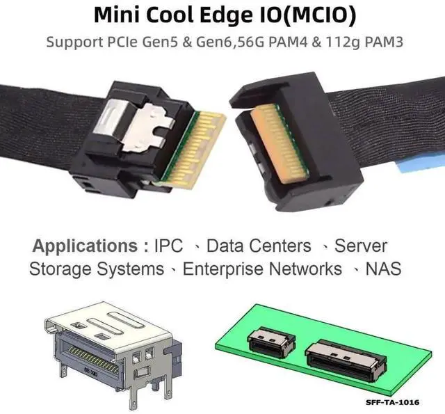 Alt view image 5 of 7 - WRIARICH 0.5M PCIe 5.0 Cable, SlimSAS SFF-8654 4i Male to MCIO SFF-TA-1016 38Pin 4i Male Mini Cool Edge IO High-Speed Server Storage Cable