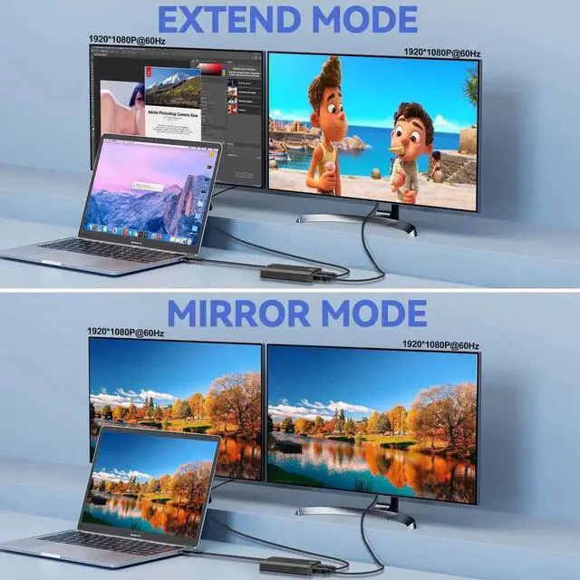 Alt view image 4 of 7 - WRIARICH USB 3.0 to Dual HDMI Adapter, 1080P Full HD 1-in-2 Multi-Screen Extender, Dual Monitor Extended Display Converter Compatible with MacOS, Windows 7/8/10/11 Laptops