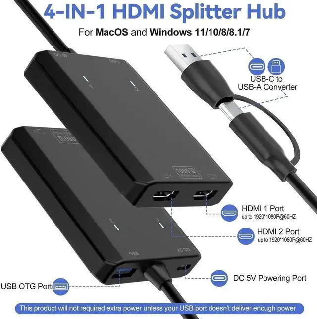 Alt view image 6 of 7 - WRIARICH USB 3.0 to Dual HDMI Adapter, 1080P Full HD 1-in-2 Multi-Screen Extender, Dual Monitor Extended Display Converter Compatible with MacOS, Windows 7/8/10/11 Laptops