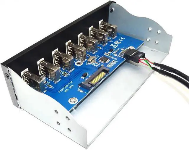 Alt view image 2 of 3 - 5.25 Inch PC Case Front Panel USB 2.0 Hub, 7-Port Built-in Expansion with SATA 15Pin Power Supply, 9Pin USB 2.0 Motherboard Header & 2FT Internal Connection Cable for Desktop Optical Drive Bay