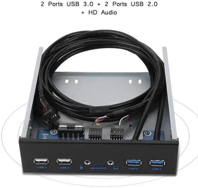 Alt view image 2 of 7 - 5.25 Inch PC Front Bay USB Expansion Panel, Internal Front Panel Hub with 2 USB3.0 + 2 USB2.0 Ports, HD Audio Jack, 19Pin USB Header Extension, Compatible with Windows XP/2003/Vista/2008 & All Windows