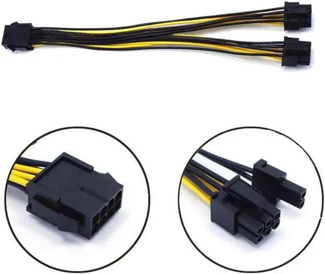 Alt view image 4 of 6 - WRIARICH 5-Pack PCIe 8Pin to Dual 8Pin (6+2) Y-Splitter Power Extension Cables, GPU Graphics Card Power Splitter Cord