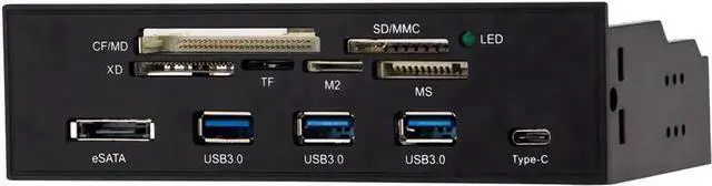 Main image of WRIARICH 5.25 Inch All-in-One Multifunction Front Panel Card Reader, 3 USB3.0 + USB-C + eSATA Internal Media Hub, Full Format Memory Card Reader Supports CF up to 64G, SD/MMC/XD/TF/M2/MS/MD