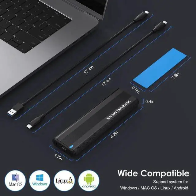 Alt view image 3 of 5 - WRIARICH Tool-Free M.2 SSD Enclosure USB C 3.2 Gen2 10Gbps, Dual Protocol NVMe & SATA M.2 Adapter, Fits M/B+M Key 2280/2260/2240 NGFF Solid State Drives