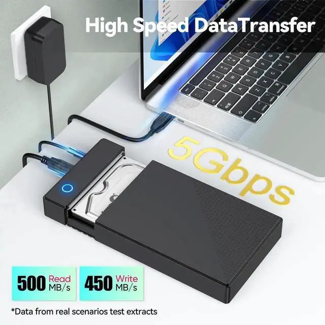 Alt view image 3 of 7 - WRIARICH 3.5 Inch SATA Hard Drive Enclosure, USB 3.0 External HDD Case Supports UASP & Max 20TB Storage, Comes with 12V 24W Power Adapter for Data Recovery & Desktop Storage Backup