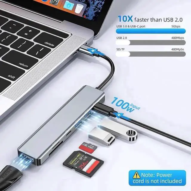 Alt view image 3 of 7 - WRIARICH 7-in-1 USB-C Multiport Hub Dock with 4K HDMI, SD/TF Card Reader, USB 3.0, USB 2.0, 100W PD Charging Port, Type-C Adapter Dongle Compatible with MacBook Pro & All USB-C Laptops