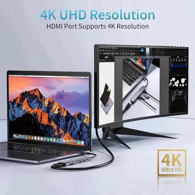 Alt view image 5 of 7 - WRIARICH 7-in-1 USB-C Multiport Hub Dock with 4K HDMI, SD/TF Card Reader, USB 3.0, USB 2.0, 100W PD Charging Port, Type-C Adapter Dongle Compatible with MacBook Pro & All USB-C Laptops