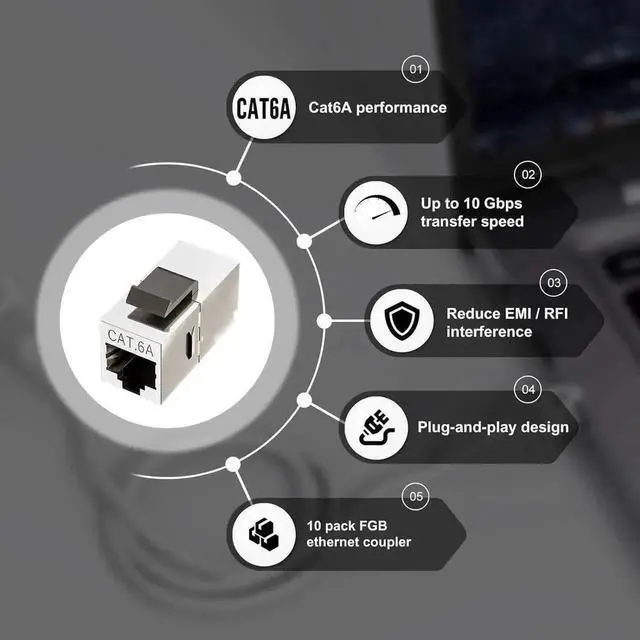 Alt view image 3 of 6 - WRIARICH 10 Pack Cat6a Shielded RJ45 Keystone Coupler, Female to Female Ethernet Extender